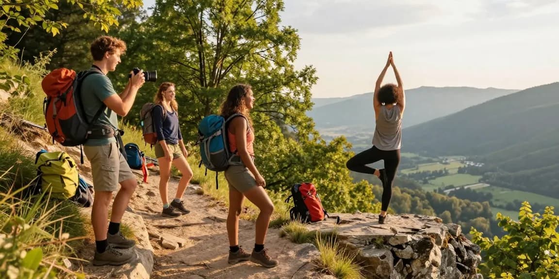 Friends embracing the Motchill lifestyle while hiking and enjoying nature's beauty