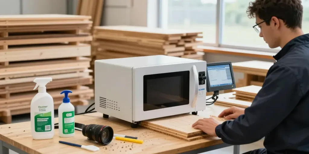Efficient wood treatment with SHASHEL® microwave equipment demonstrating eco-friendly pest elimination.