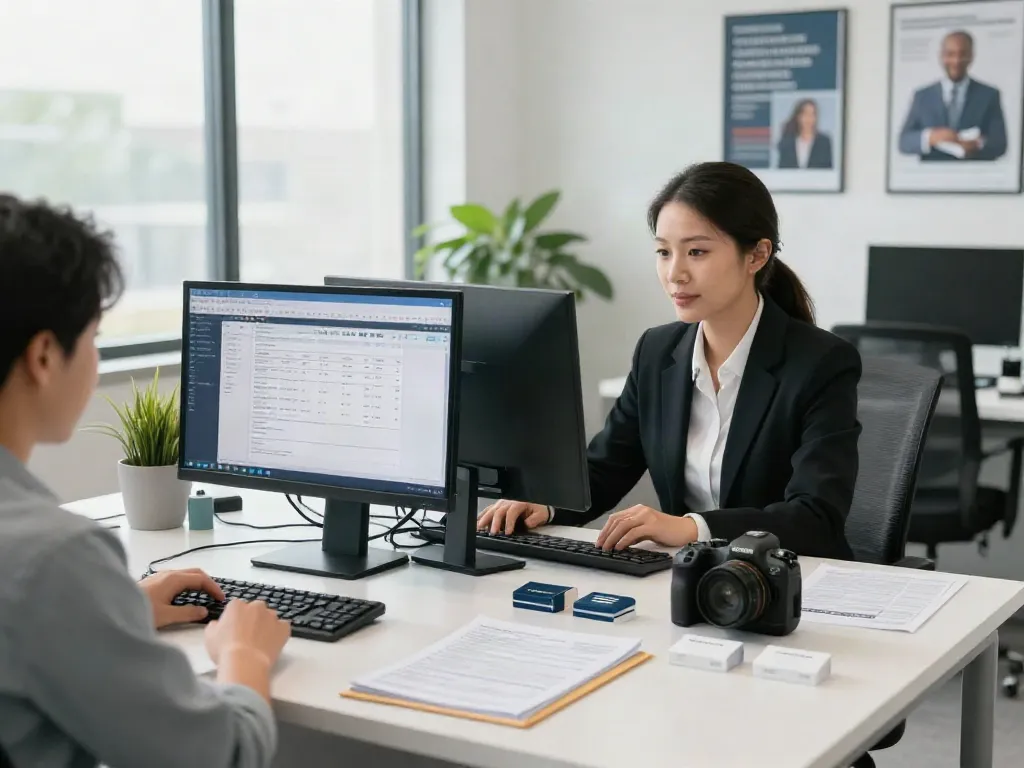 Tax office software showcased in a modern tax preparation office with professional engagement.
