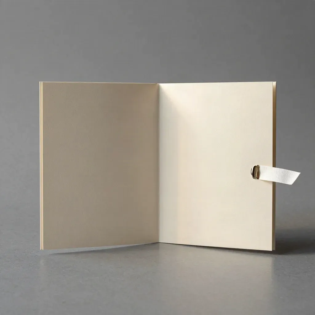 Cream Rome buyer pack folio floating in cool stone-grey studio light.