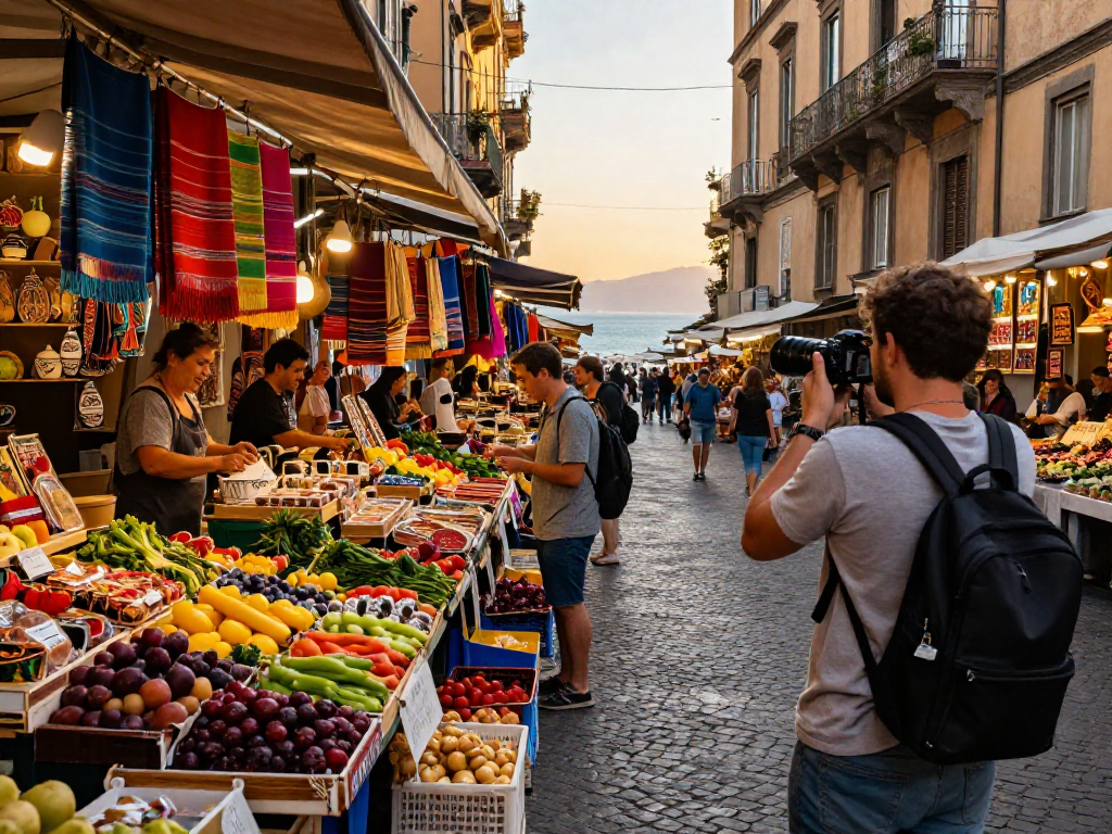 Experience the vibrant culture of Naples with lavowin login in a colorful market scene.